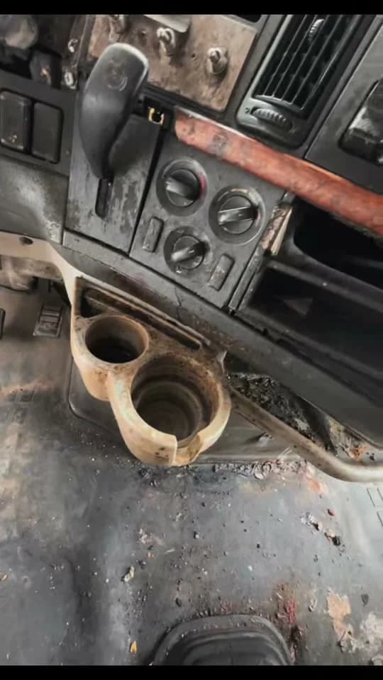 Heavily soiled semi console before cleaning